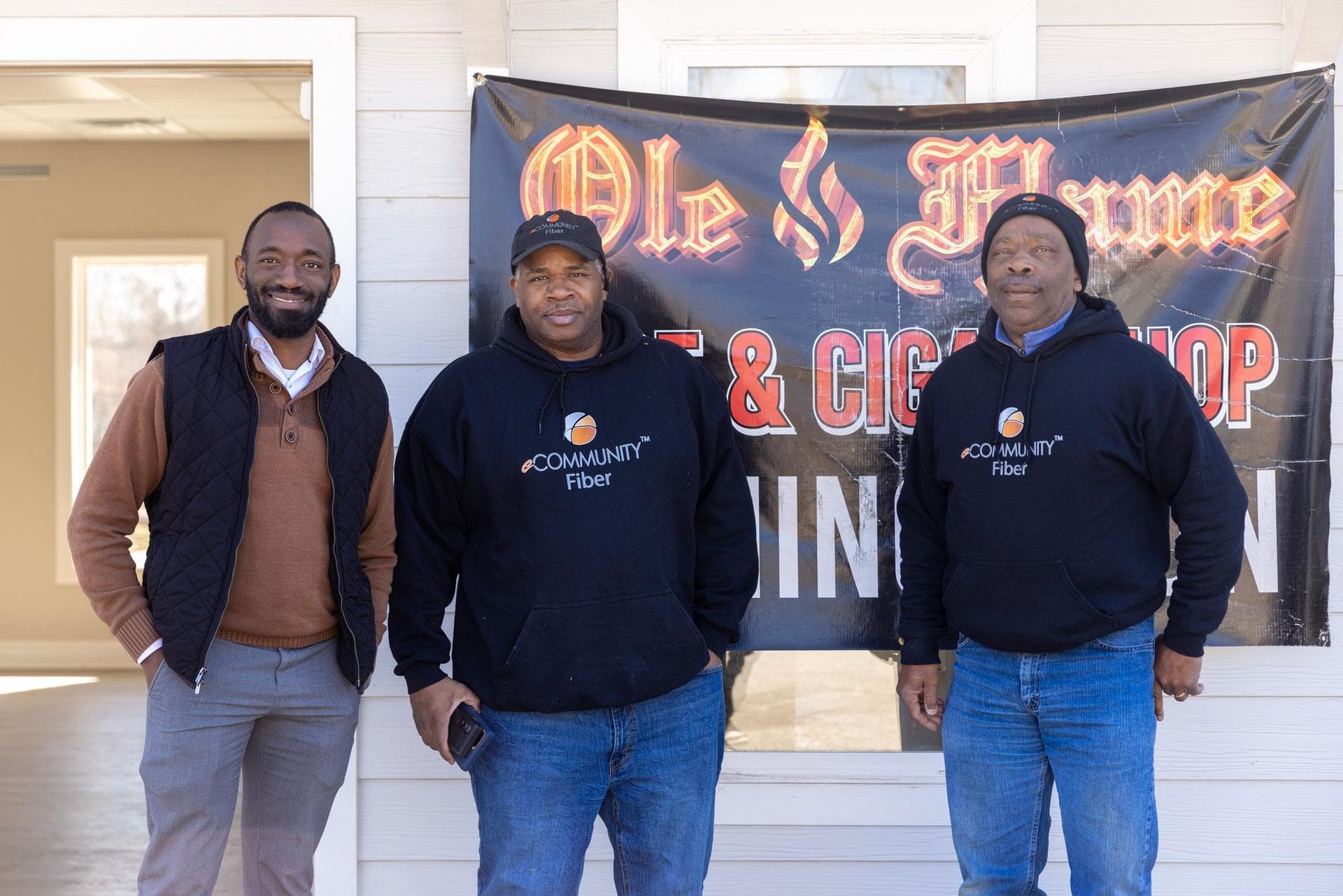 Norvet MSP and eCommunity Fiber team at Ole Flame shop installation